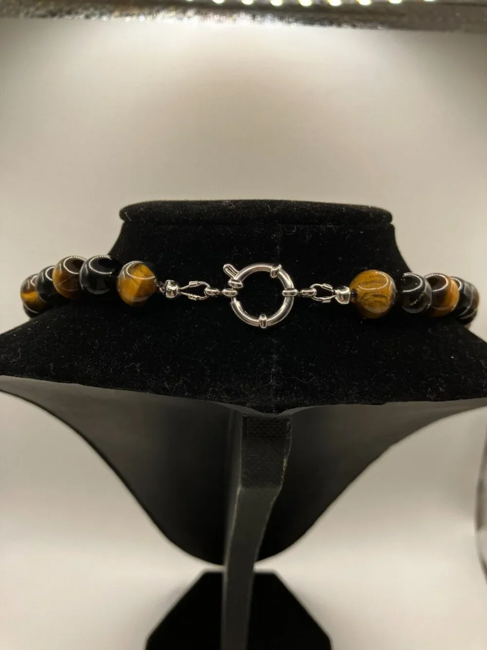 Men's Tiger Eye and Obsidian Genuine Gemstones 18.5-inch Choker Handmade NEW